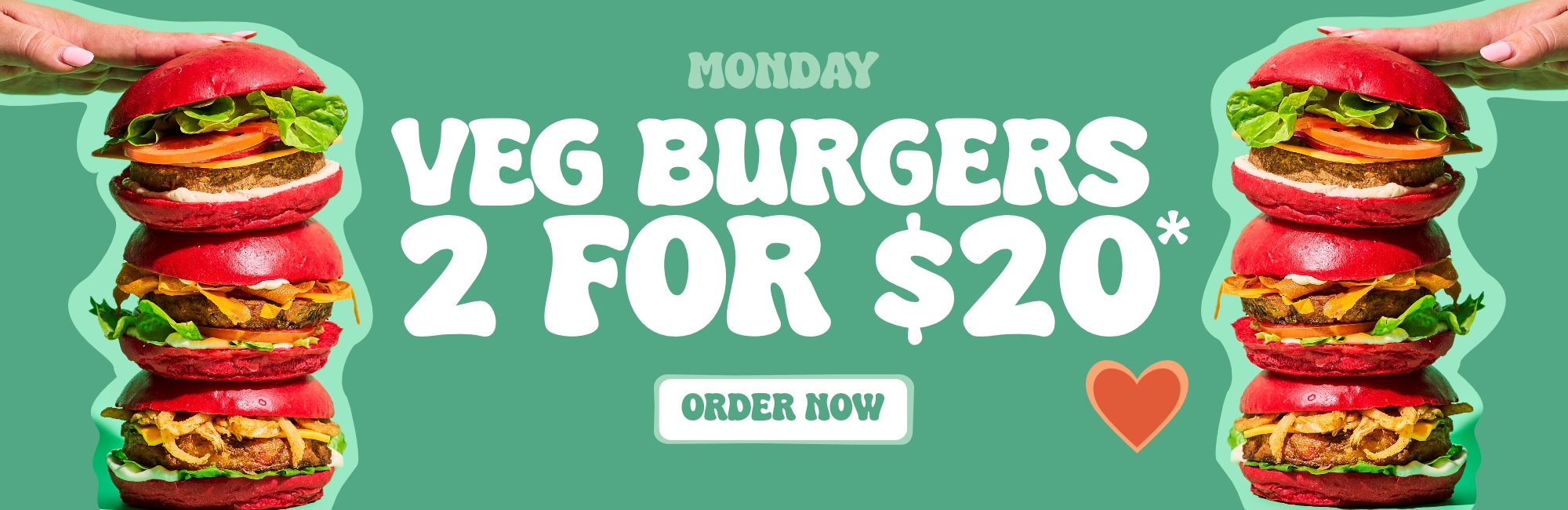 Veg Burgers 2 FOR $20 at YOMG on Mondays