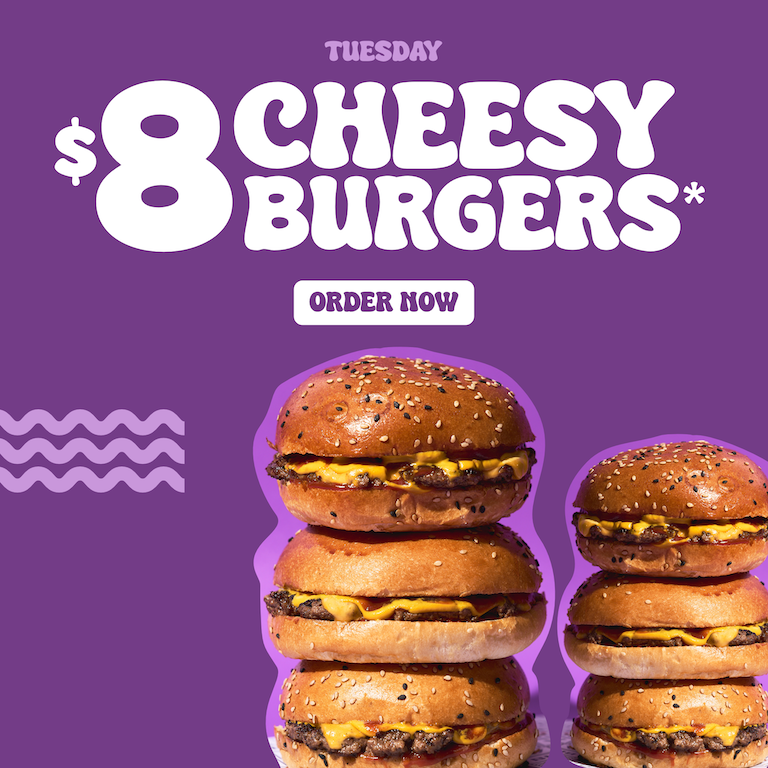 YOMG Tuesday $8 Cheesy Burgers