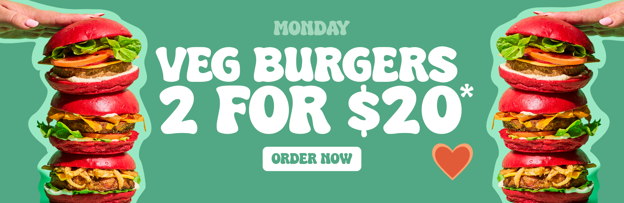 YOMG Mondays Veg Burgers 2 FOR $20