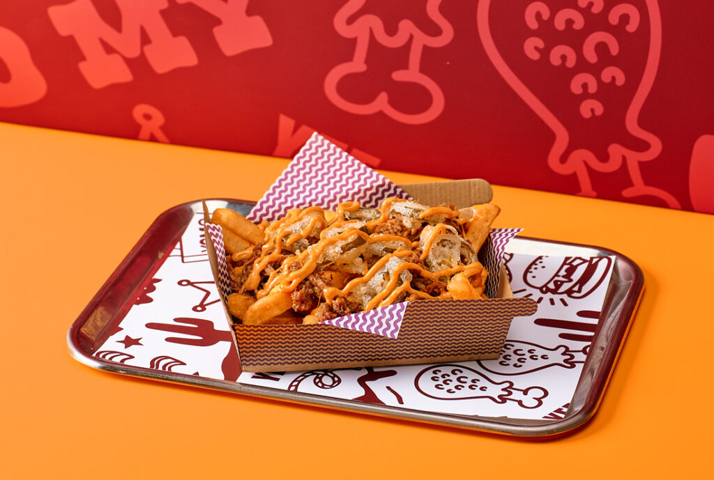 Dr. Pepper Fries Side #YOMGLimited Menu by YOMG ~ dr. pepper® braised pulled beef brisket, cheese sauce, deep fried jalapenos, hometown mayo, secret seasoned fries