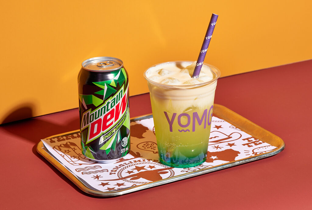Blue Da Ba Dee #YOMGlimited Menu by YOMG ~ Mountain Dew Soda, blue heaven, vanilla, sweet cream cold foam, ice