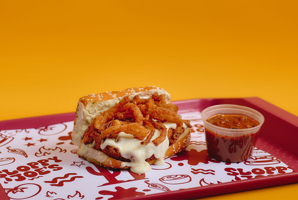 Sloppy Joe Texan Toast by YOMG ~ chicken tender, bechamel sauce, onion fries, jalapeno mayo, garlic butter texan toast, served w sloppy joe sauce #YOMGlimited