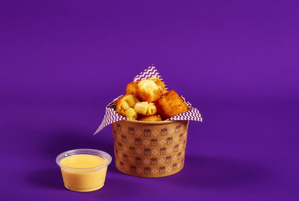 YOMG Mac and Cheese Bites Snack Menu Item - with secret seasoning vegetarian