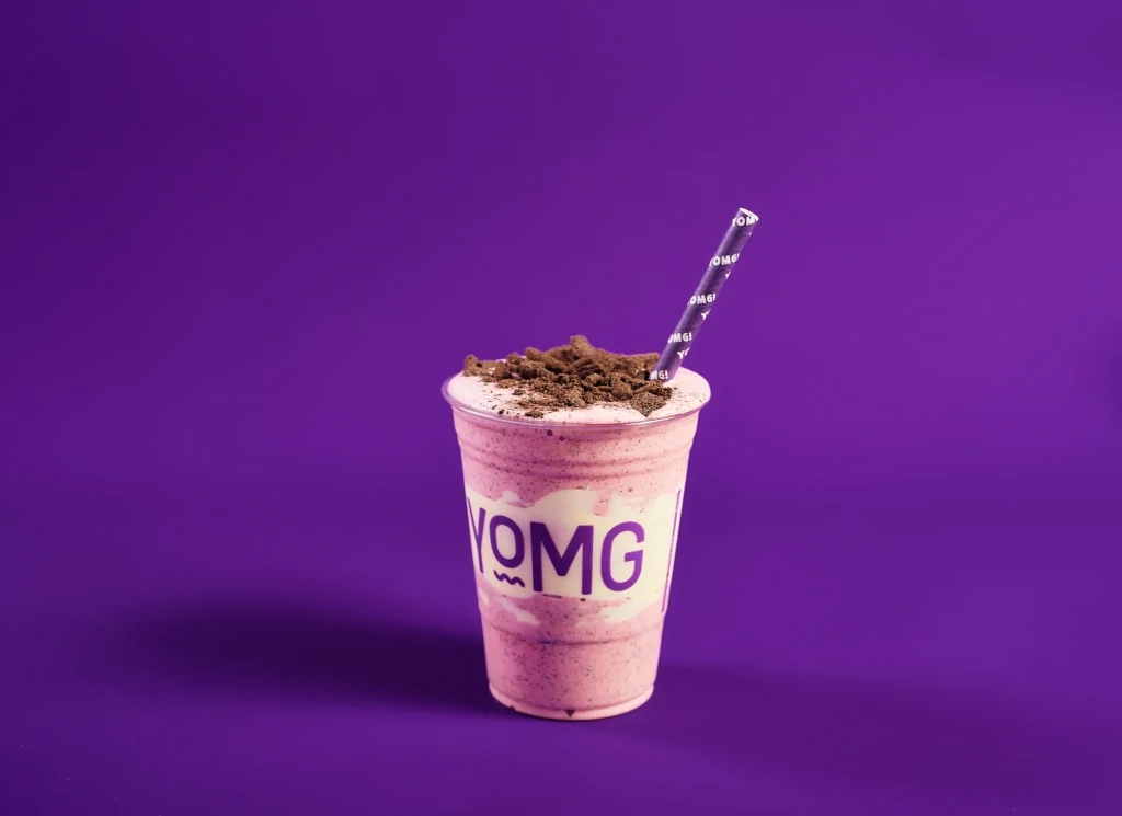 YOMG Red Velvet Thick Shake Menu Item with red velvet cake mix, mascarpone, crushed OREO®