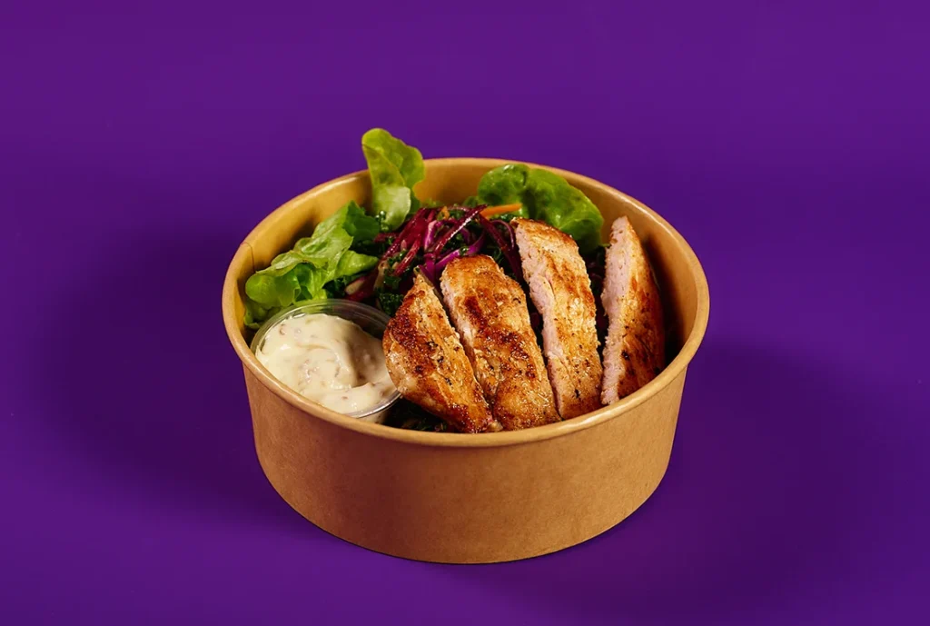 Yo My Salad with Grilled Chicken Menu Item - Yo My Salad (lettuce, carrot, kale, cabbage, beetroot, green goodness dressing) + grilled chicken + sauce