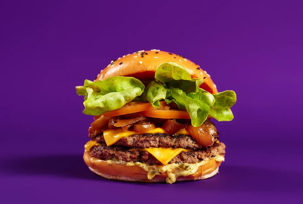 YOMG The Kingsway Angus Beef Burger Menu Item - double beef, double cheese, lettuce, tomato, caramelized onion, ketchup, secret sauce