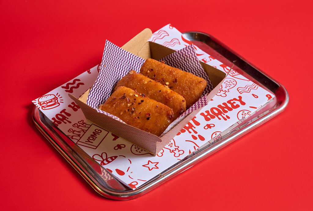 Hot Honey Mozzarella Sticks ~ mozzarella sticks (3 pce) drizzled with hot honey sauce