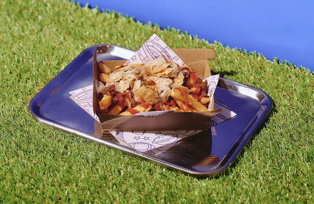 Meat Pie Fries by YOMG ~ secret seasoned fries, cheese sauce, meat pie sauce, ketchup, puff pastry #YOMGlimited Menu